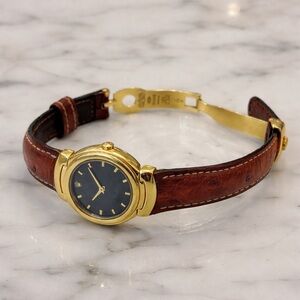 18k GOLD ROLEX Cellini 6621 Wristwatch with Brown Ostrich Leather Band